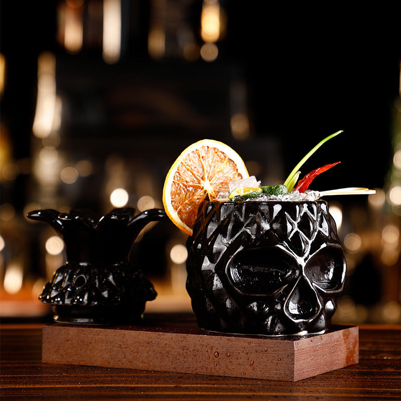 Black Skull Pineapple Cocktail Tiki Mug