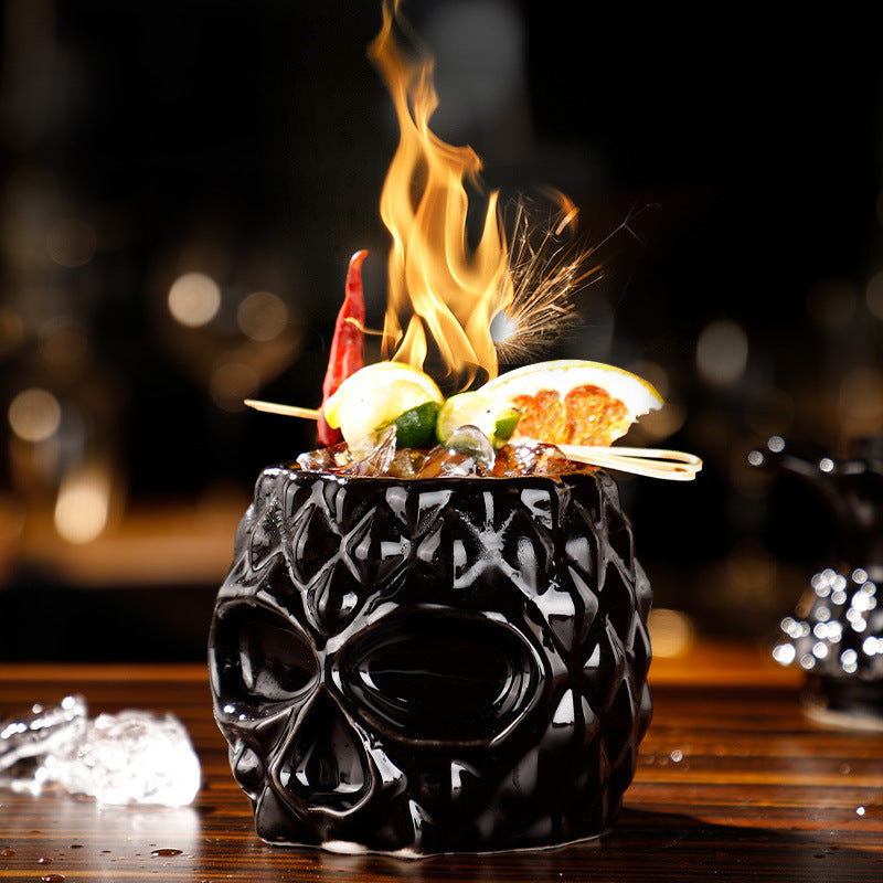 Black Skull Pineapple Cocktail Tiki Mug