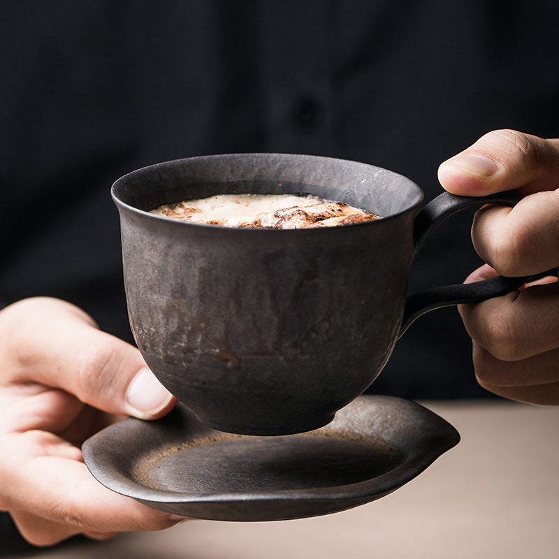 Earth-Toned Handmade Coffee Mug with Saucer