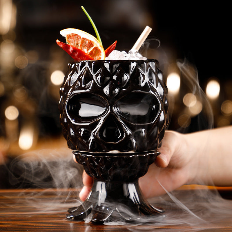 Black Skull Pineapple Cocktail Tiki Mug