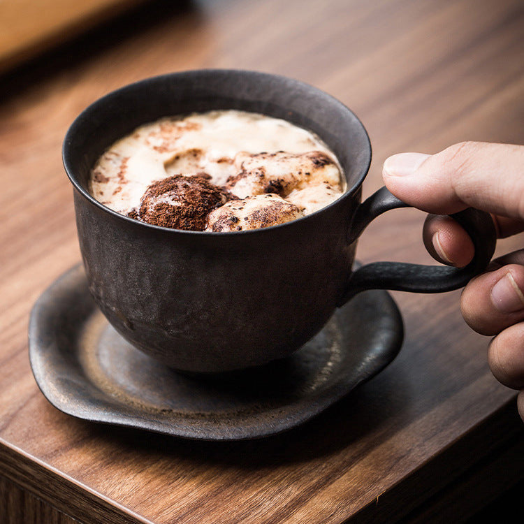 Earth-Toned Handmade Coffee Mug with Saucer