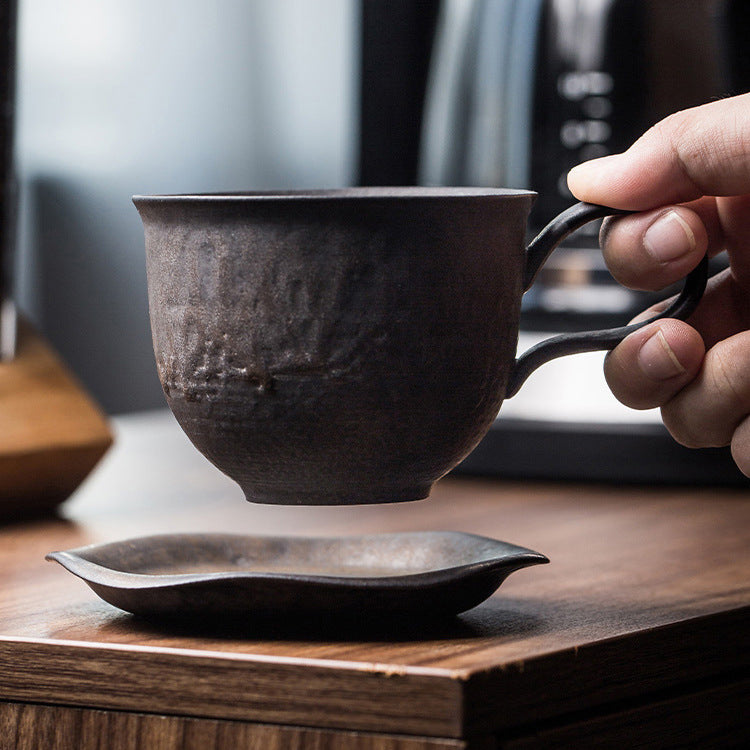 Earth-Toned Handmade Coffee Mug with Saucer