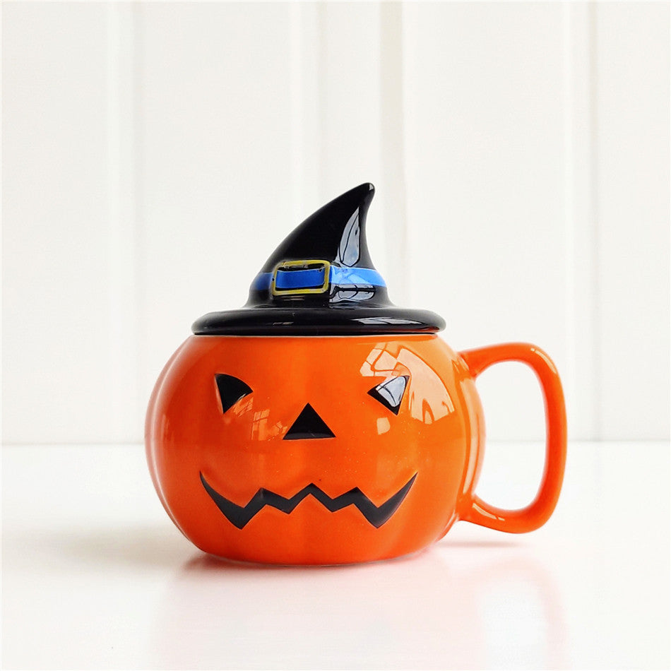 Pumpkin-Shaped Ceramic Halloween Mug with Lid