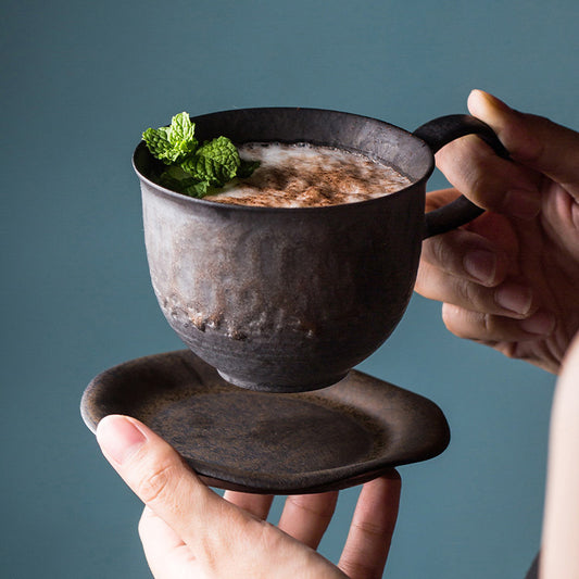 Earth-Toned Handmade Coffee Mug with Saucer