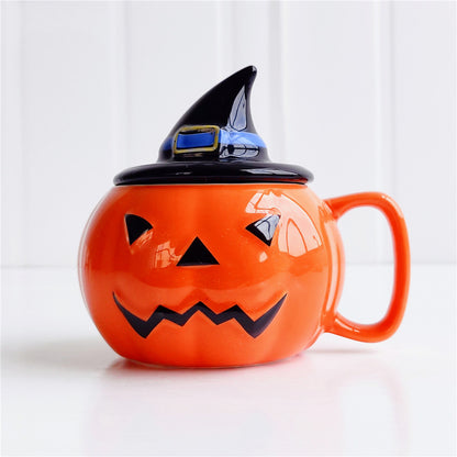 Pumpkin-Shaped Ceramic Halloween Mug with Lid