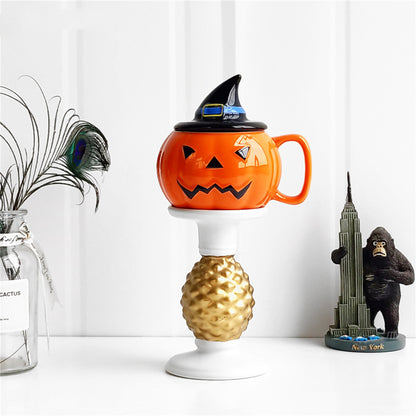 Pumpkin-Shaped Ceramic Halloween Mug with Lid