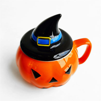 Pumpkin-Shaped Ceramic Halloween Mug with Lid