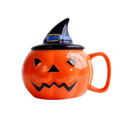 Pumpkin-Shaped Ceramic Halloween Mug with Lid